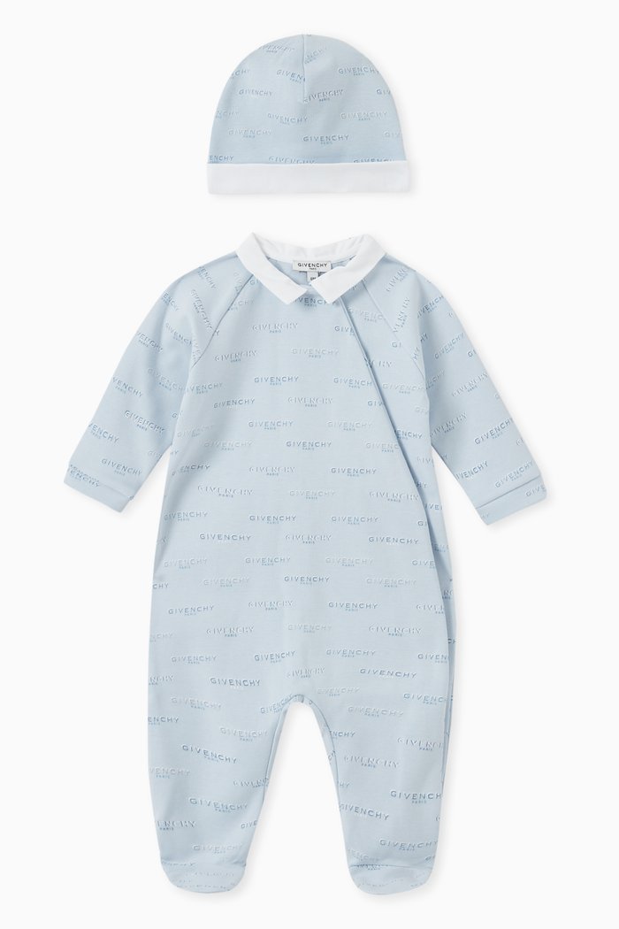 Logo Pyjama & Hat Gift Set in Cotton, Blue