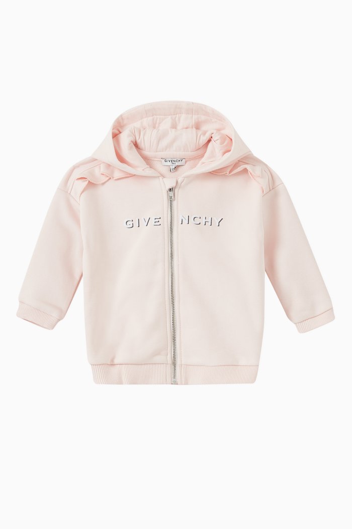 

Ruffle Hoodie in Cotton-blend Jersey, Pink