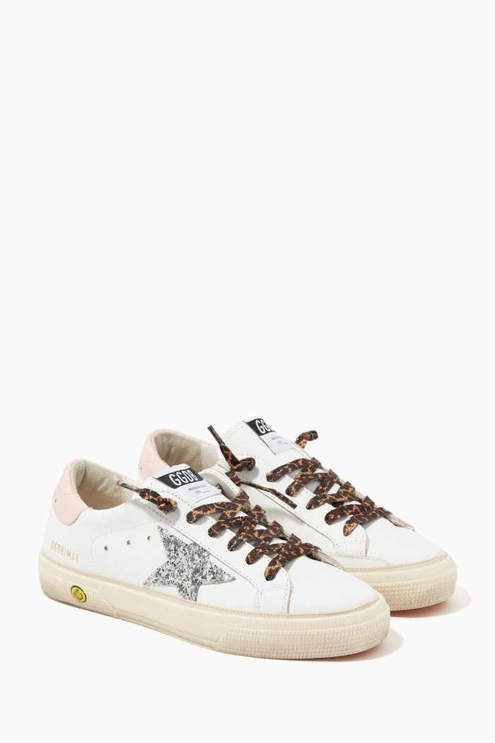 

May Glitter Star Sneaker in Leather, White