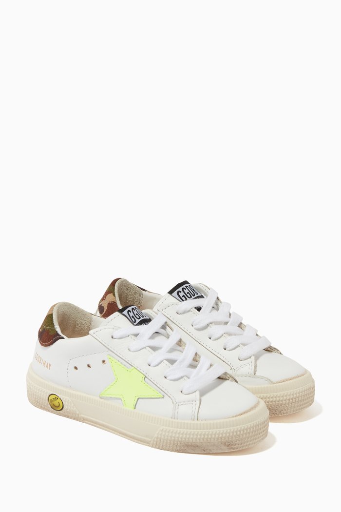 

May Sneakers with Camouflage Heel Tab in Leather, White