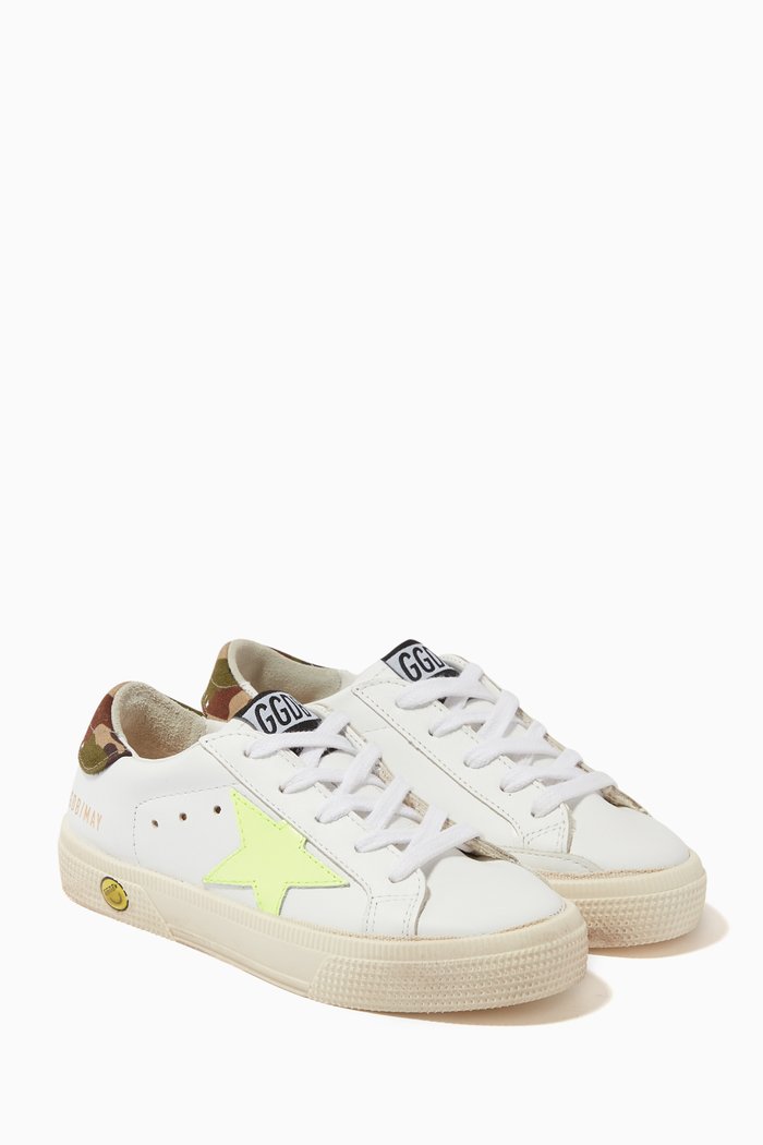 

May Sneakers with Camouflage Heel Tab in Leather, White