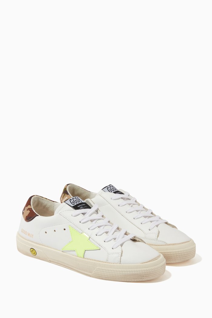 

May Sneakers with Camouflage Heel Tab in Leather, White