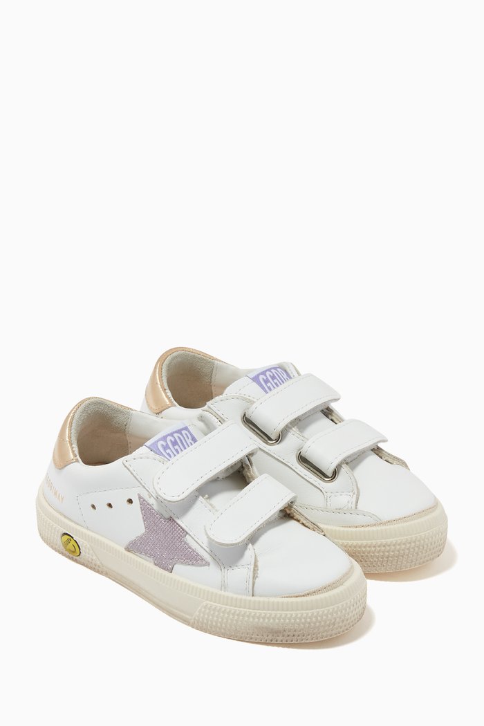 

May Checkered Star School Sneakers in Leather, White