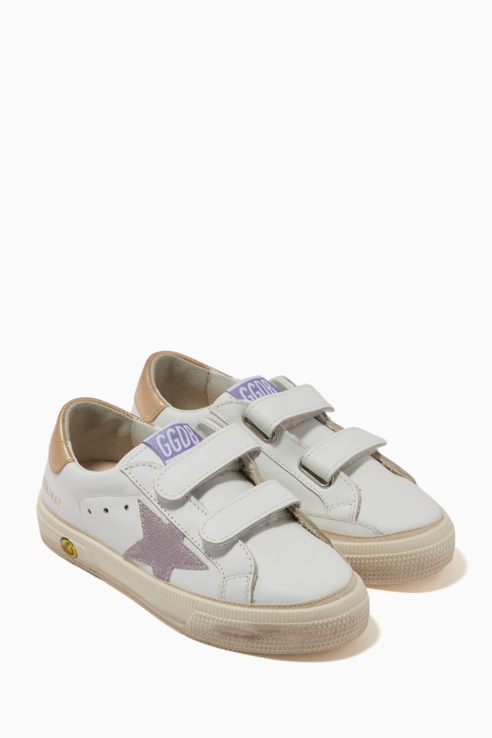 

May School Glitter Star Sneakers in Leather, White