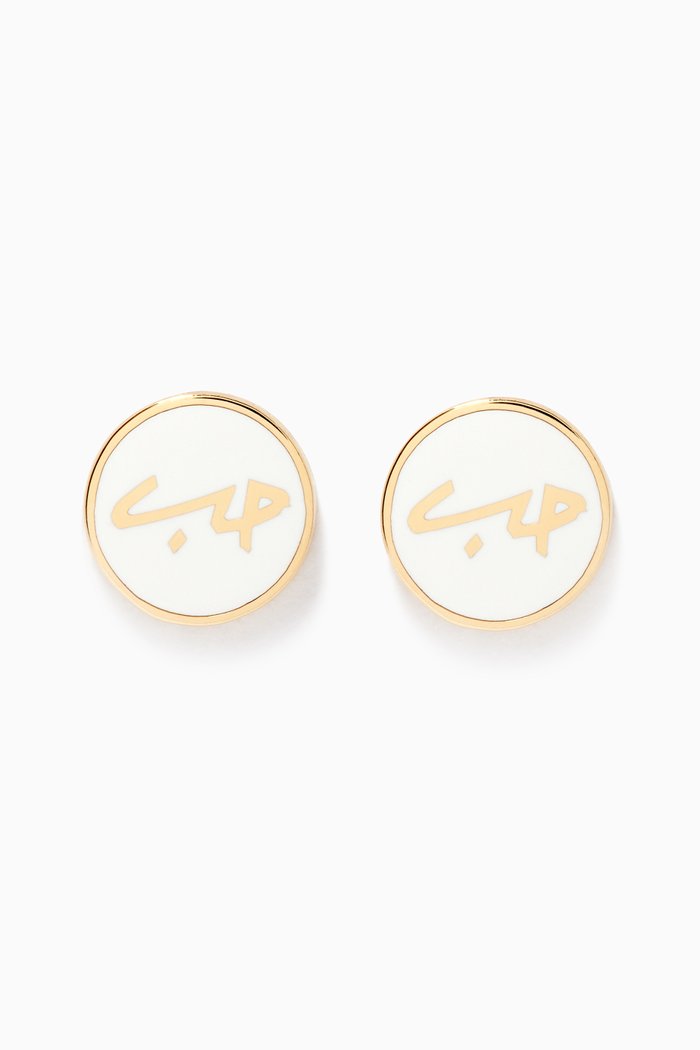 

"Hob/Love" Round Enamel Earrings in 18kt Yellow Gold