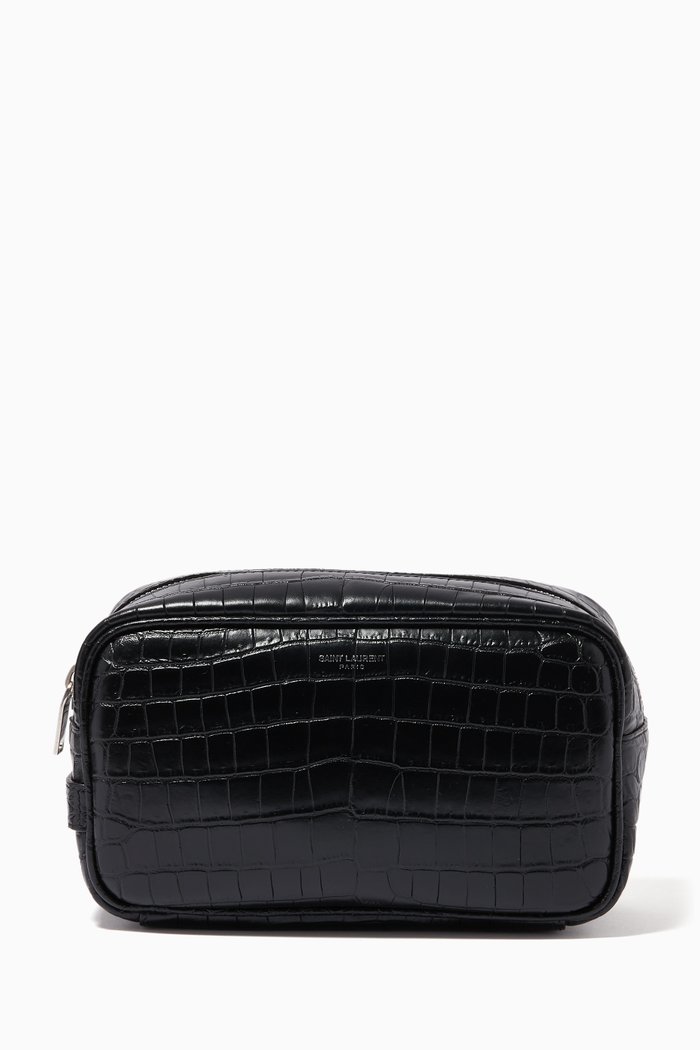 

Small Grooming Case in Crocodile-embossed Matte Leather, Black