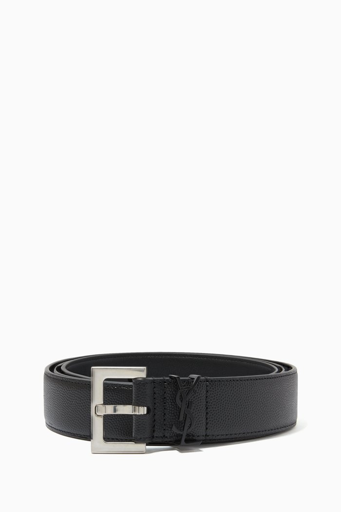

Monogram Belt with Square Buckle in Grain de Poudre Embossed Leather, Black