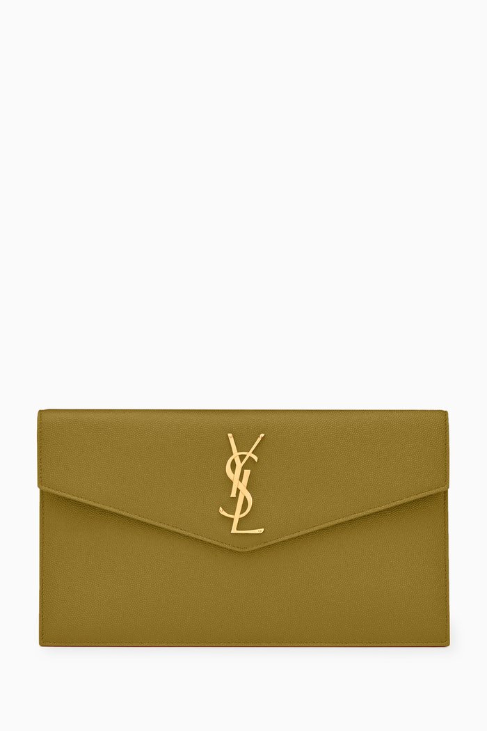 Uptown Pouch in Grain de Poudre Embossed Leather, Green