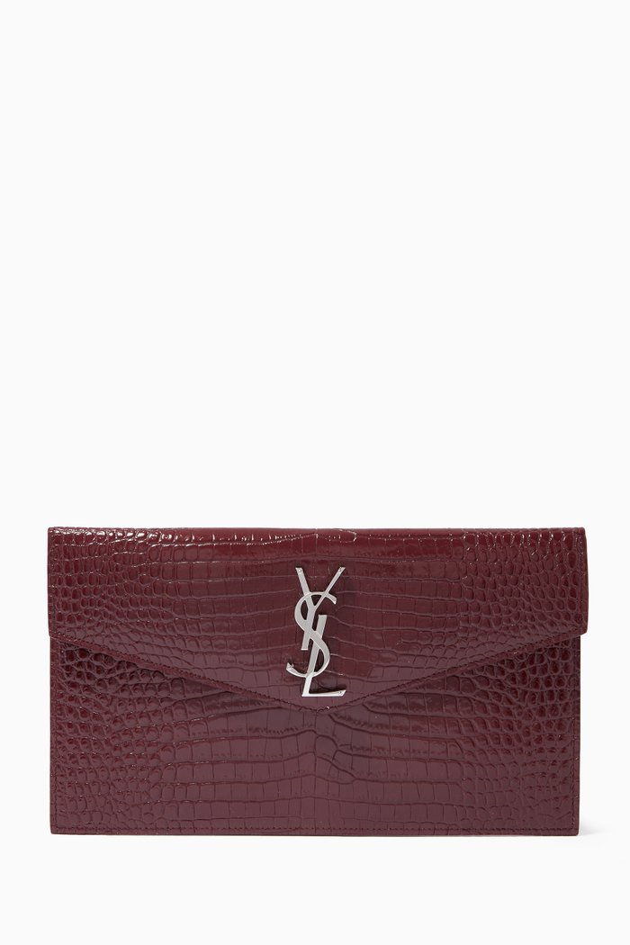 

Uptown Pouch in Croc-embossed Shiny Leather, Burgundy