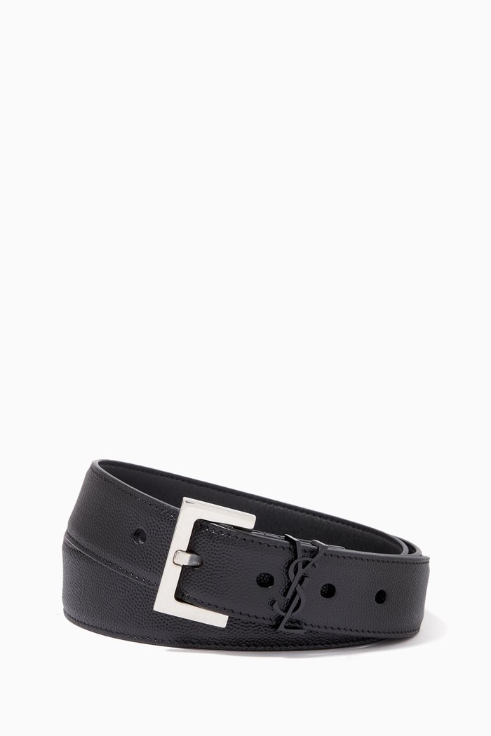

Monogram Belt with Square Buckle in Grain de Poudre Embossed Leather, Black