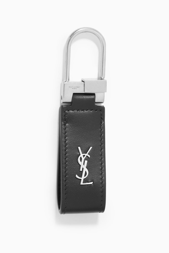 Tiny Monogram Keyring in Matte Leather, Black