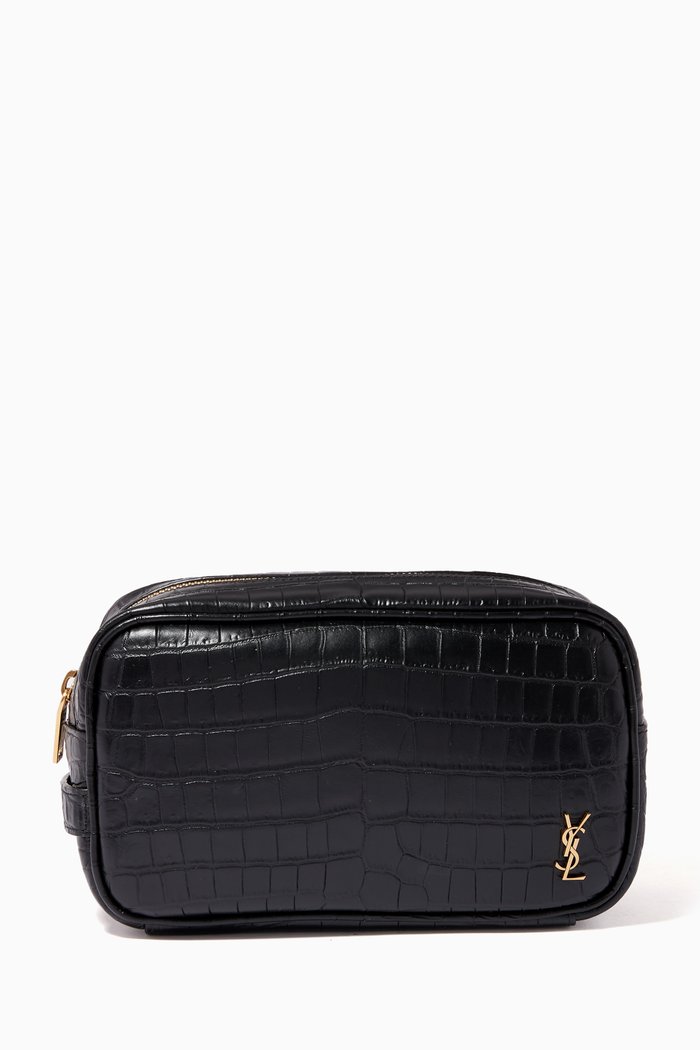 

Tiny Monogram Small Grooming Case in Crocodile-embossed Matte Leather, Black