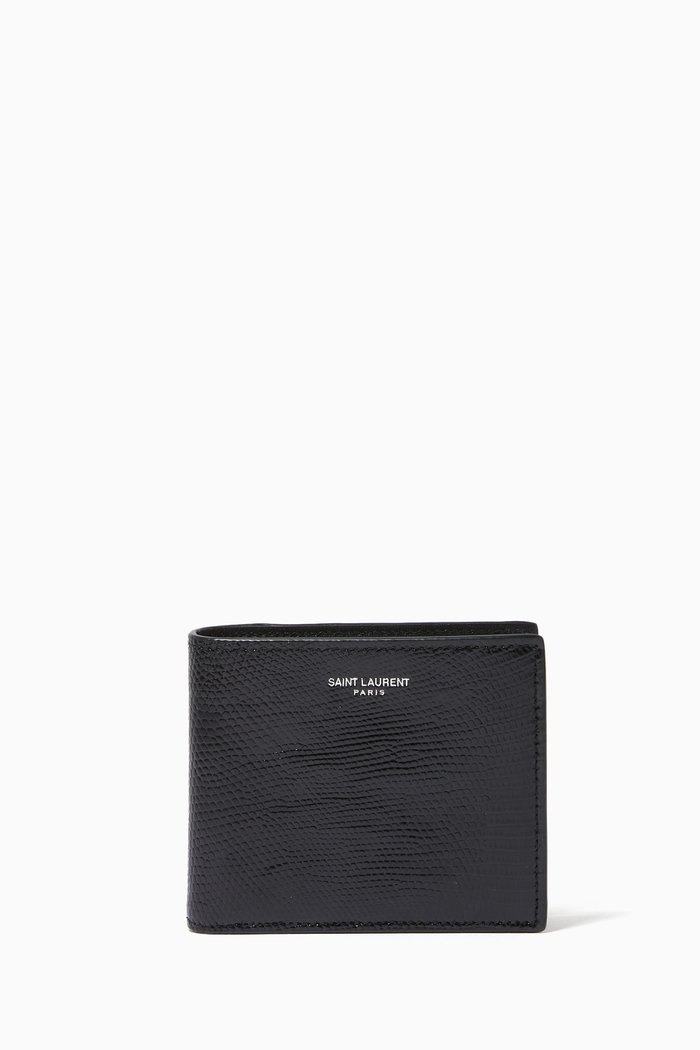 

Logo Wallet in Lizard Embossed Leather, Black