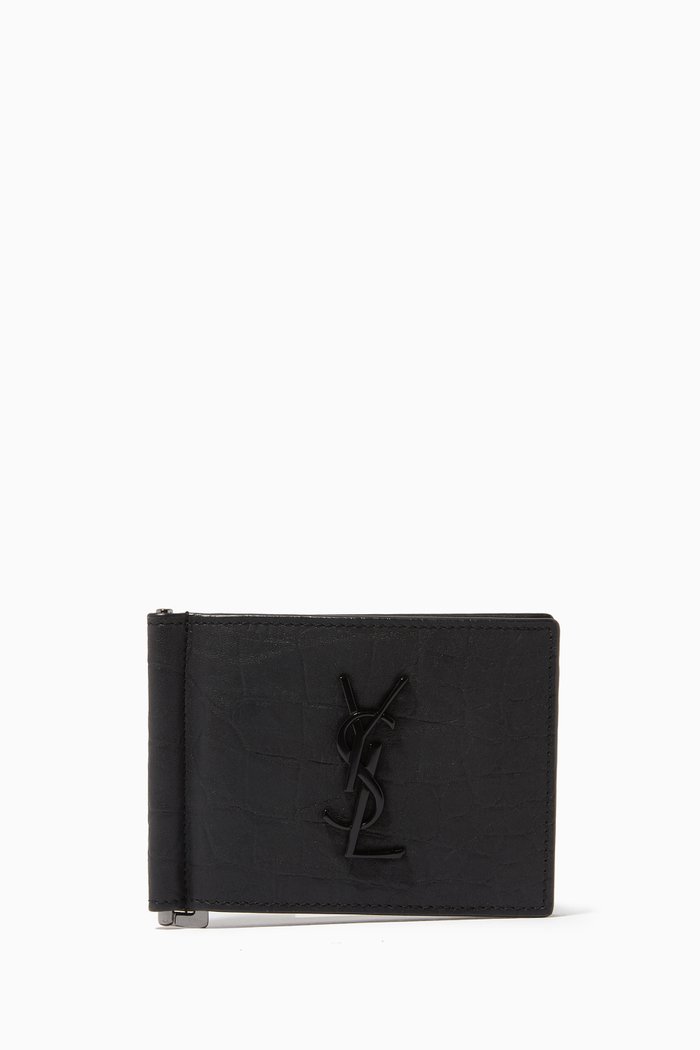 

Monogram Bill Clip Wallet in Crocodile-embossed Leather, Black