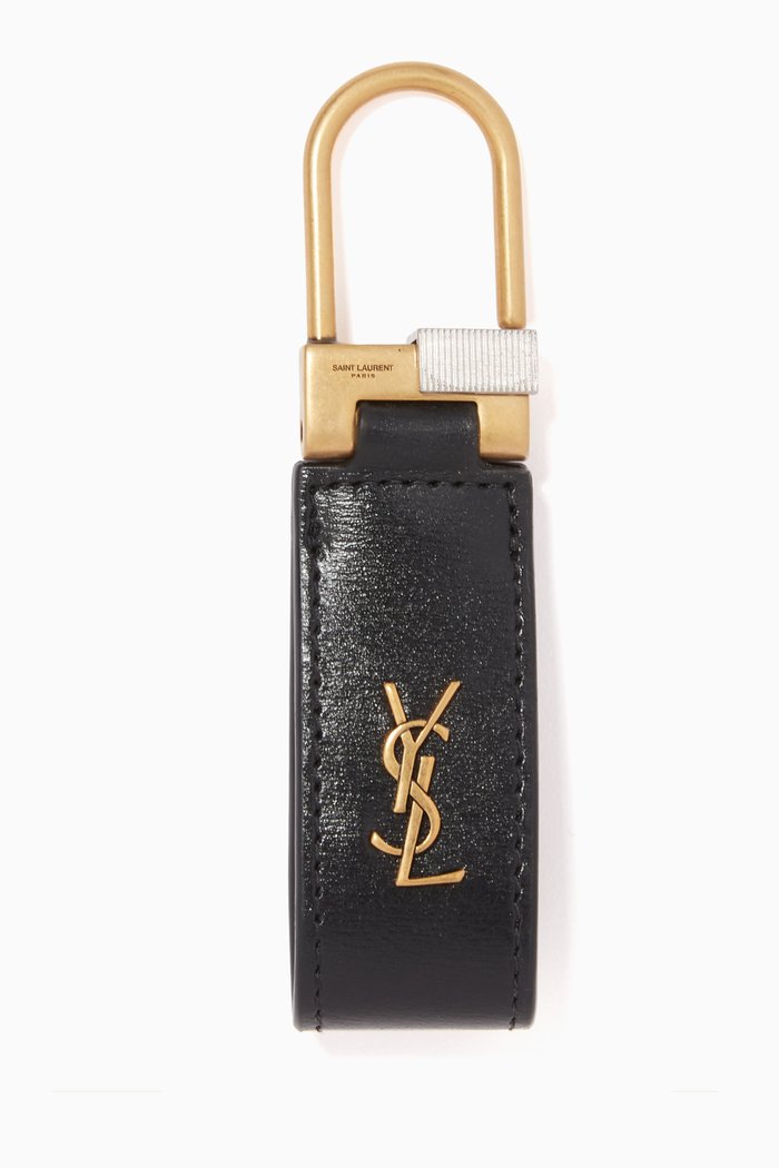 

Tiny Monogram Keyring in Smooth Leather, Black