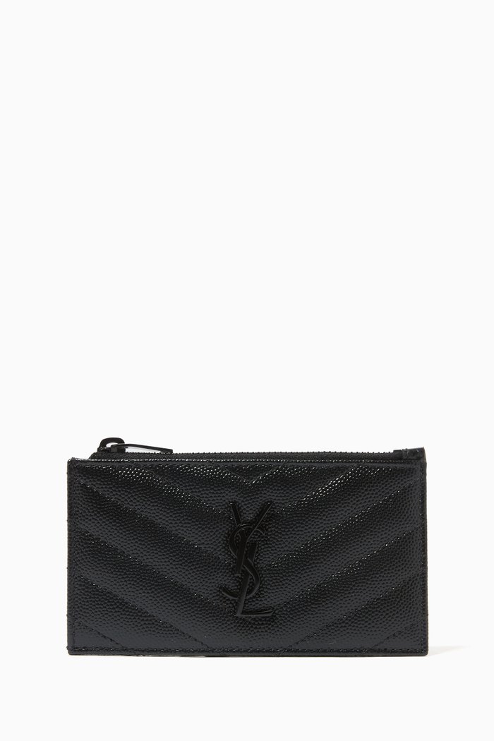 

Cassandre Fragments Zip Card Case in Matelassé Leather, Black