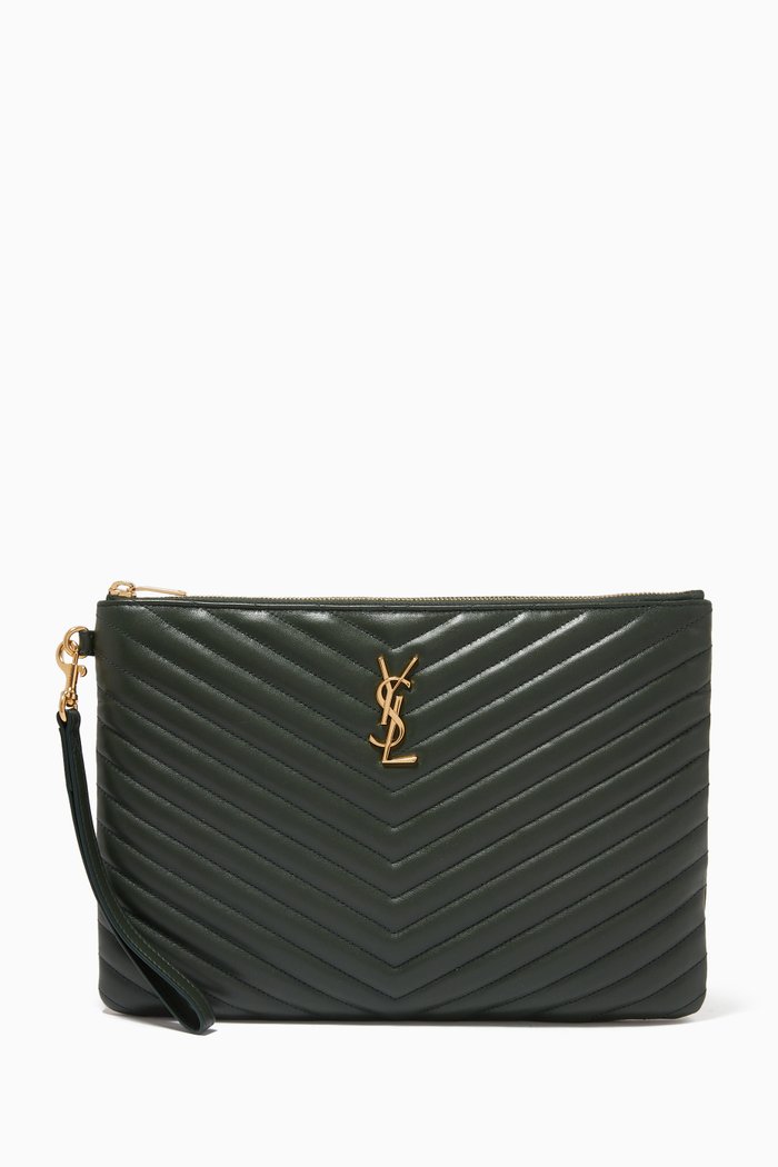 

Cassandre Tablet Pouch in Matelassé Leather, Green