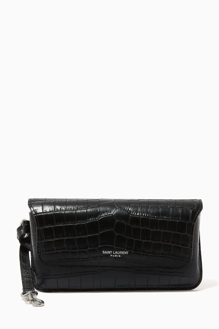 

Sunglasses Case in Crocodile-embossed Matte Leather, Black