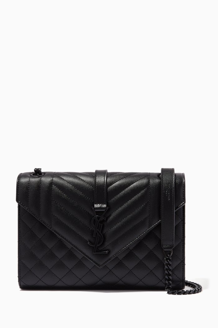 

Medium Envelope Shoulder Bag in Mix Matelassé Grain de Poudre Embossed Leather, Black