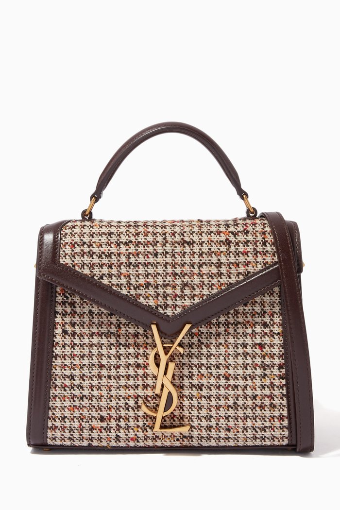 

Mini Cassandra Top Handle Bag in Tweed Pied de Poule, Neutral