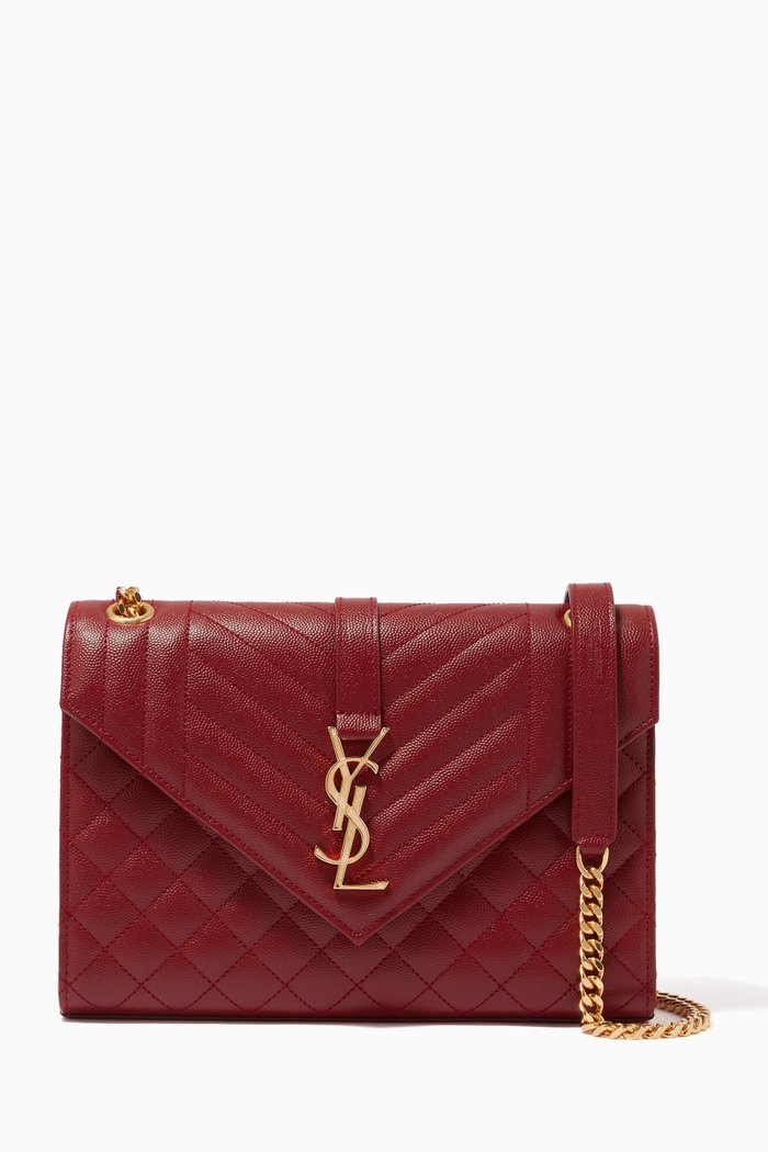 

Medium Envelope Shoulder Bag in Mix Matelassé Grain de Poudre Embossed Leather, Burgundy