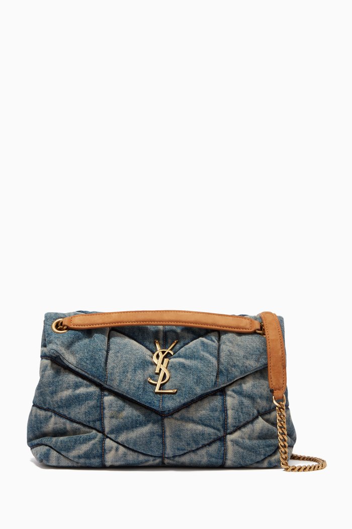 

Small Loulou Puffer Bag in Quilted Vintage Denim & Suede, Blue