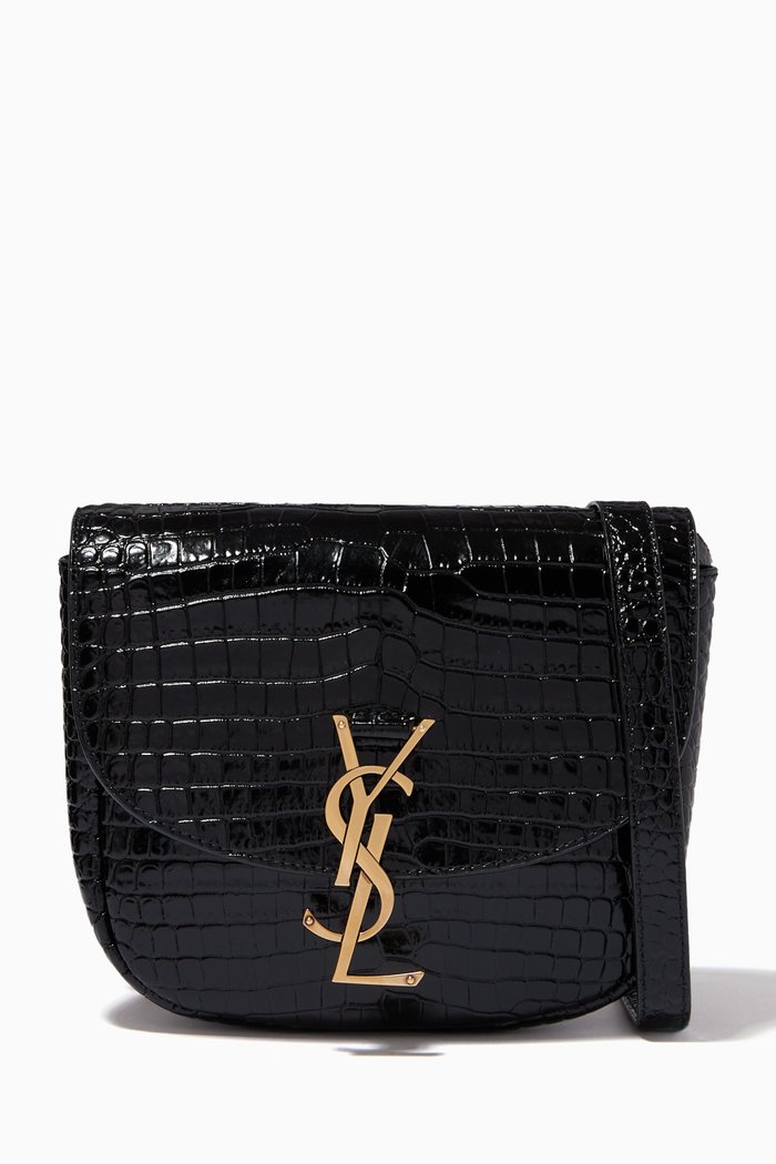 

Small Kaia Satchel in Croc-embossed Shiny Leather, Black