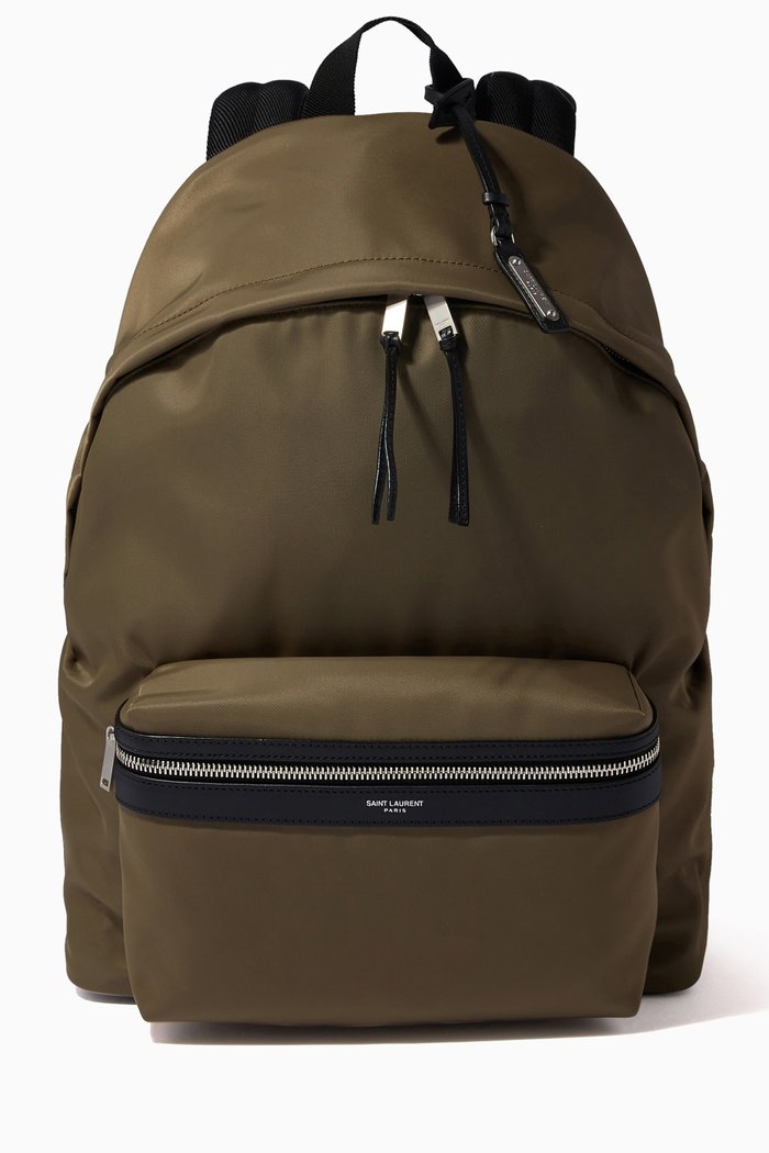 

City Backpack in Nylon Canvas & Leather, Green
