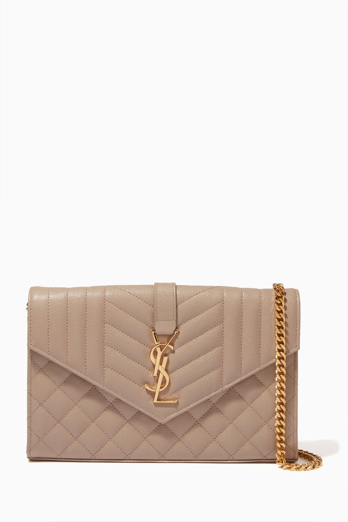 

Monogram Chain Wallet in Mix Matelassé Grain de Poudre Embosse, Neutral