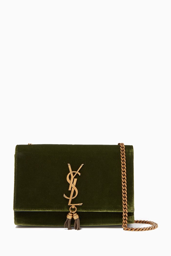 

Medium Kate Bag with Tassels in Velour, Green