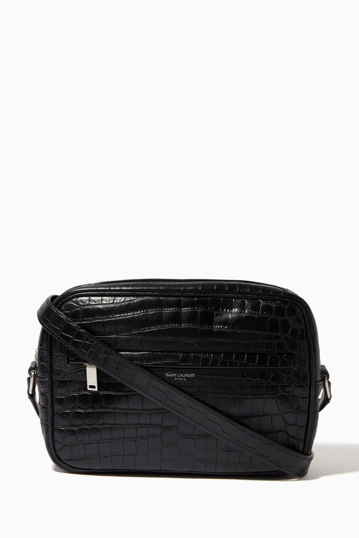 

Camp Camera Bag in Croc-Embossed Leather, Black