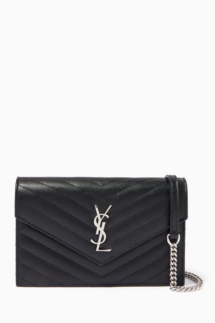 

Monogram Envelope Chain Wallet in Grain de Poudre Embossed Leather, Black