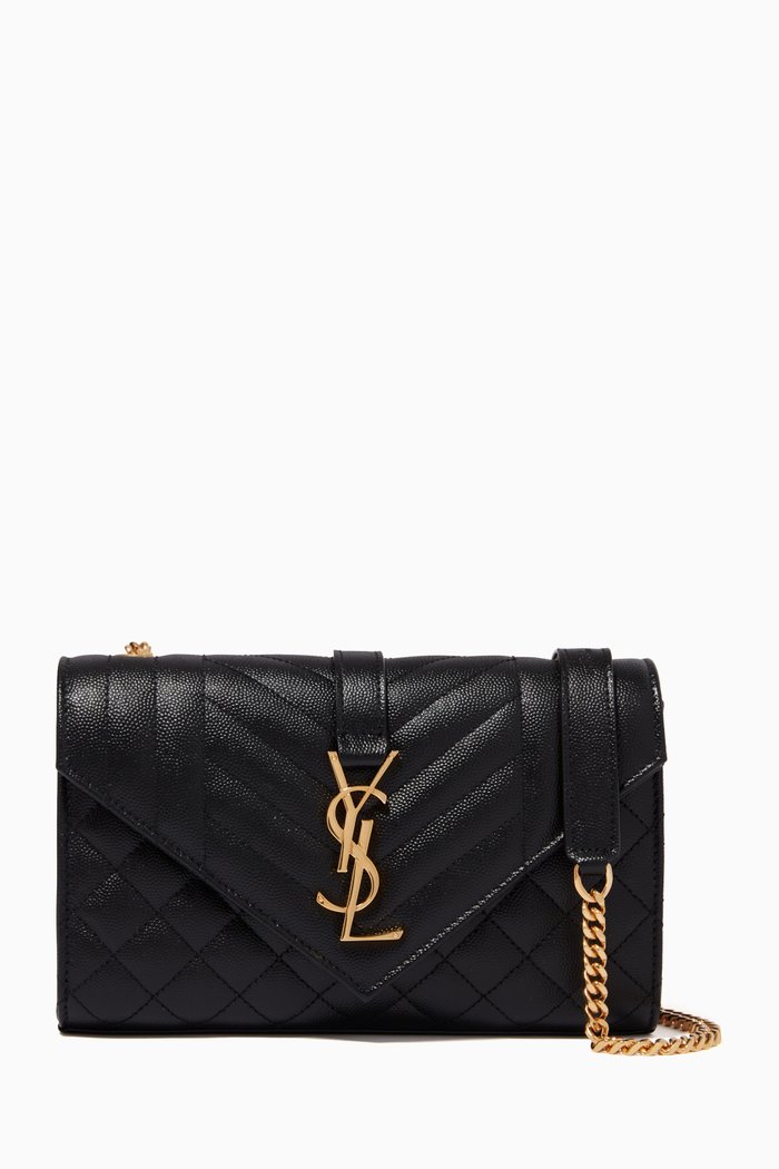 

Small Envelope Bag in Mix Matelassé Grain de Poudre Embossed Leather, Black