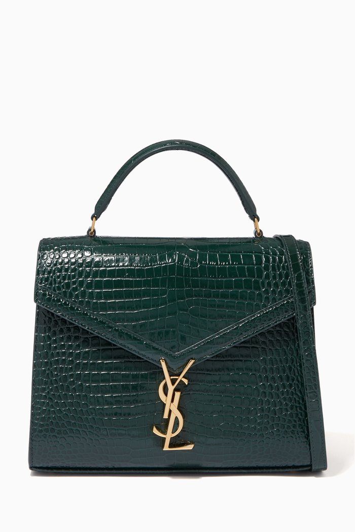 

Medium Cassandra Top Handle Bag in Croc-embossed Shiny Leather, Green