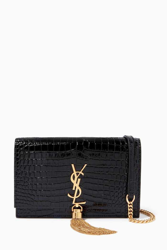 

Kate Chain Wallet in Crocodile-embossed Shiny Leather, Black