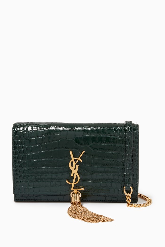 

Cassandre Chain Wallet in Croc-embossed Shiny Leather, Green
