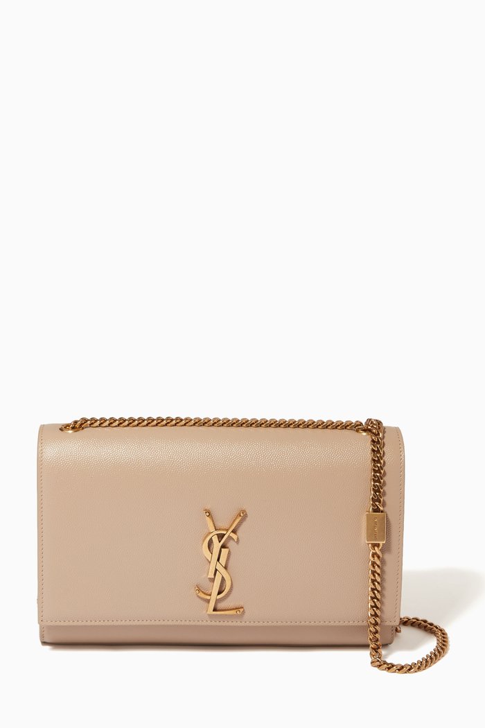 

Medium Kate Chain Bag in Grain de Poudre Embossed Leather, Neutral