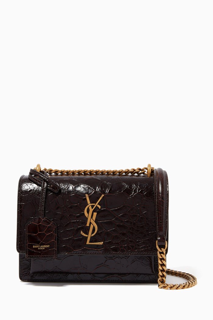 

Small Sunset Bag in Turtle-embossed Shiny Leather, Black