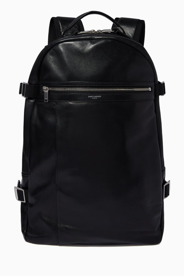 

City Trekking Backpack in Leather & Nylon, Black