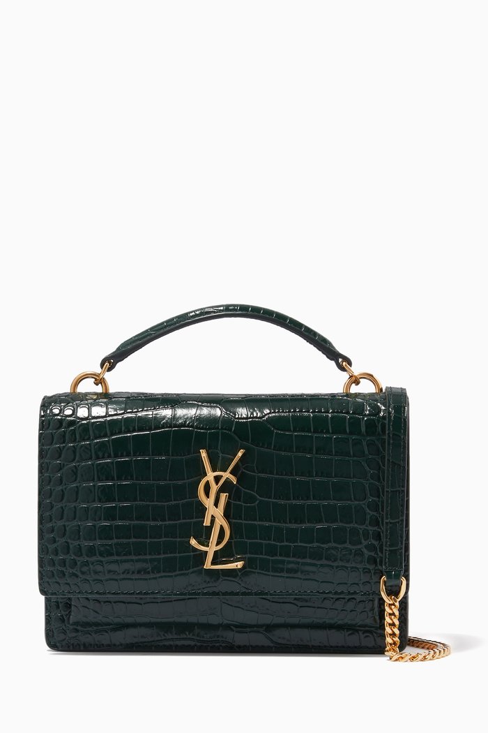 

Sunset Chain Wallet in Croc-embossed Shiny Leather, Green