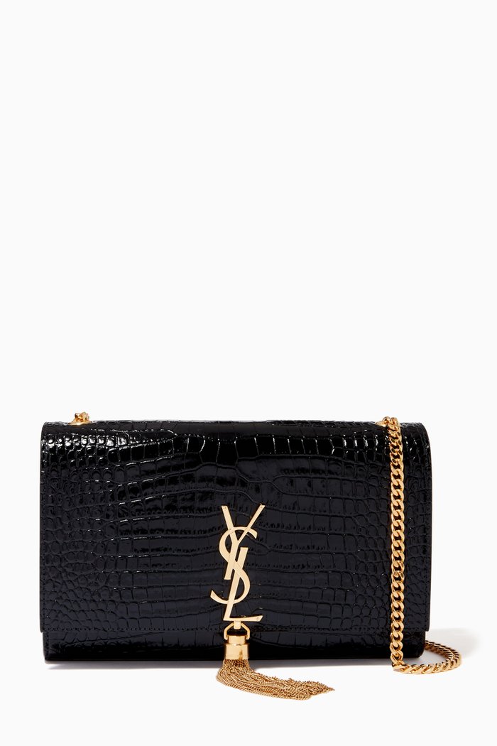 

Medium Kate Bag in Croc-embossed Shiny Leather, Black