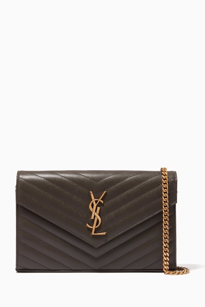 

Cassandre Chain Wallet in Matelassé Leather, Grey