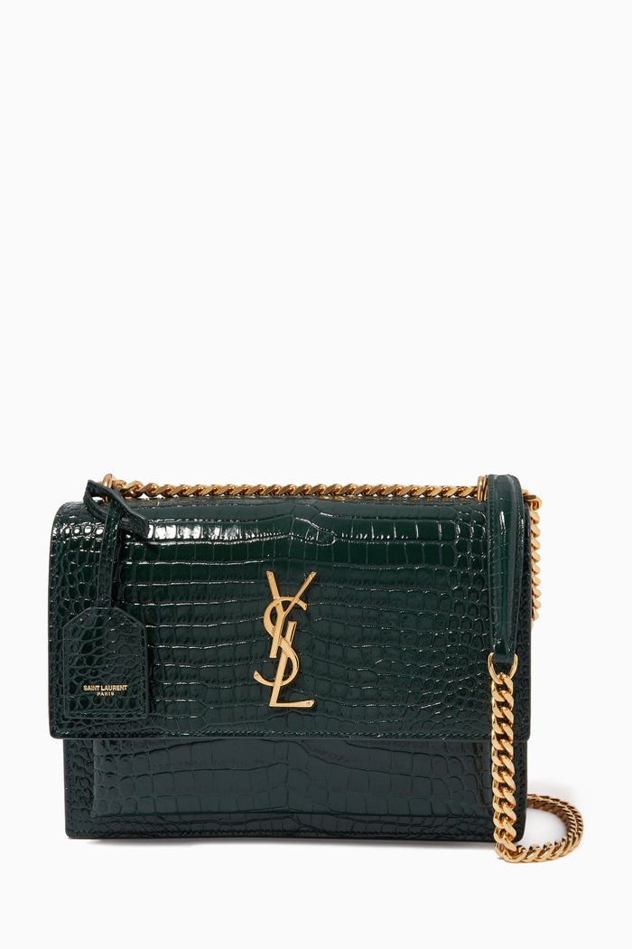 

Medium Sunset Bag in Croc-embossed Shiny Leather, Green