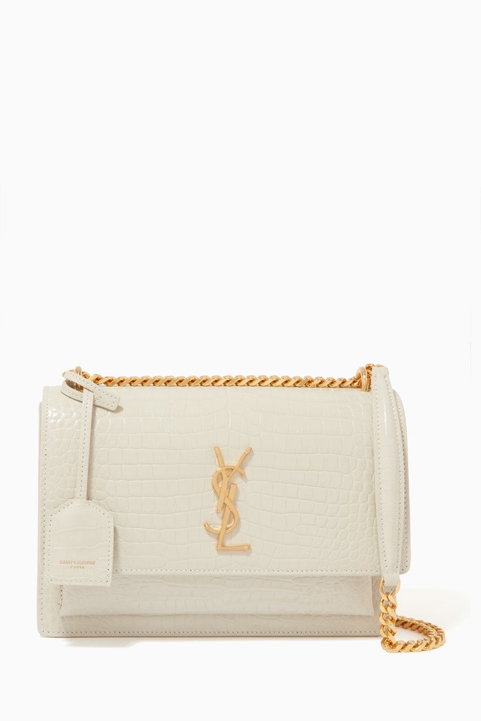 

Medium Sunset Bag in Croc-embossed Shiny Leather, White