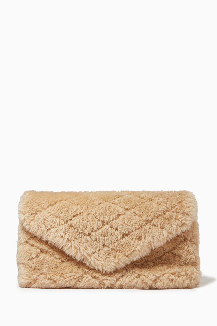 

Sade Puffer Envelope Clutch in Merino Shearling & Lambskin, Neutral