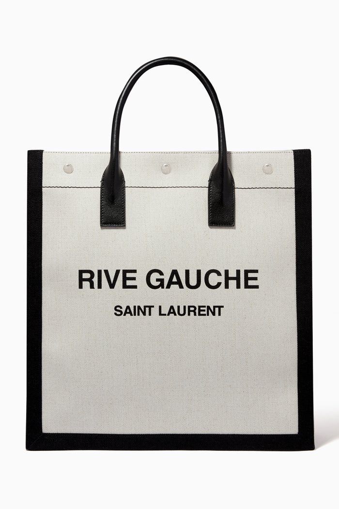 

Rive Gauche N/S Tote Bag in Linen & Leather, White