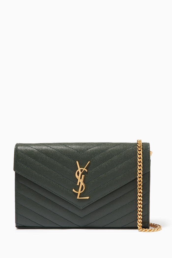 

Cassandre Chain Wallet in Matelassé Leather, Green