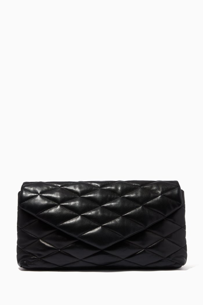 

Sade Puffer Envelope Clutch in Lambskin, Black