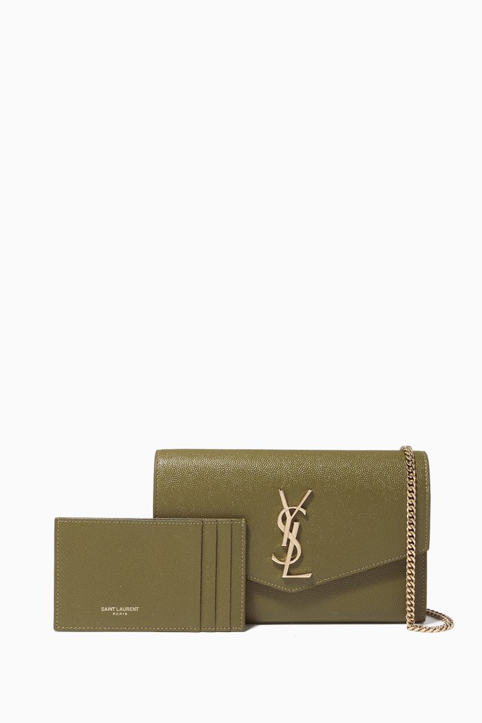 

Uptown Chain Wallet in Grain de Poudre Embossed Leather, Green