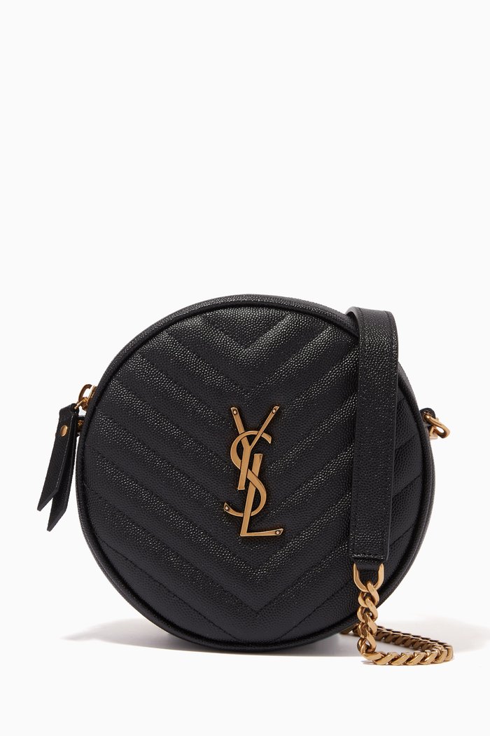 

Vinyle Round Camera Bag in Chevron-quilted Grain de Poudre Embossed Leather, Black